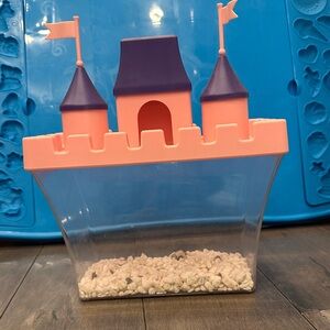 Pink and Purple Castle Small Fish Tank with rocks